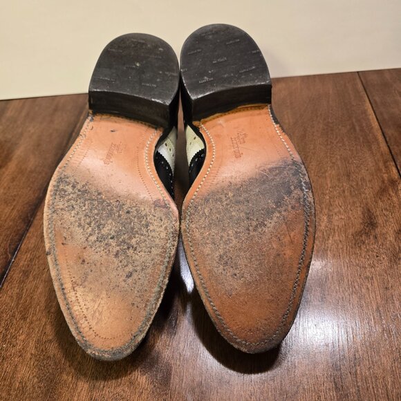 ALLEN EDMONDS Broadstreet Black/White Wingtip Spectator Shoes 9D Made in USA - Picture 14 of 16